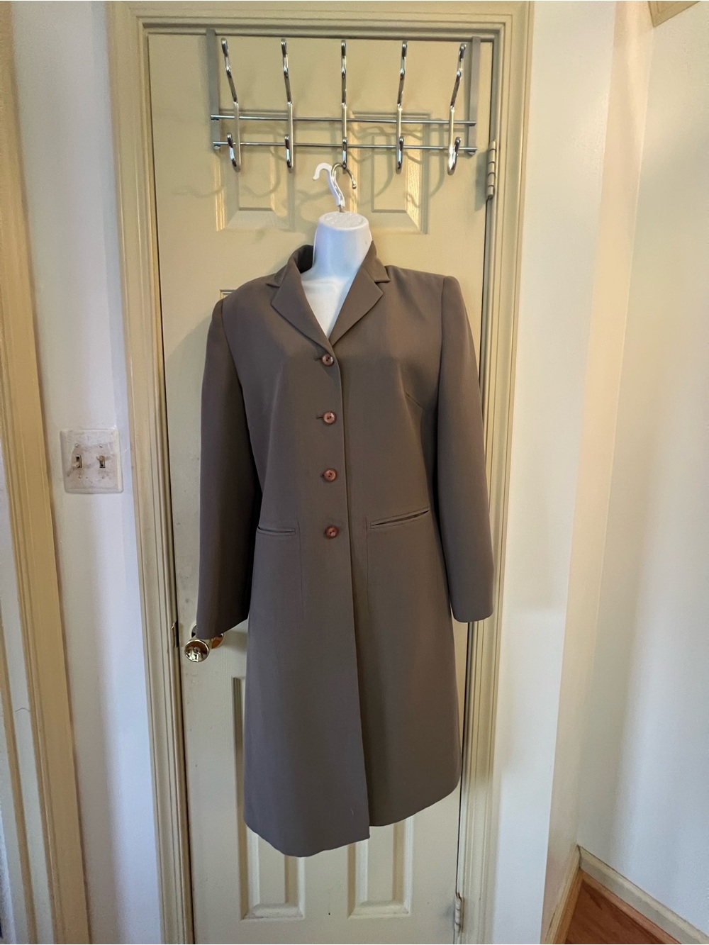 Larry Levine Taupe Single-Breasted Long Trench Coat